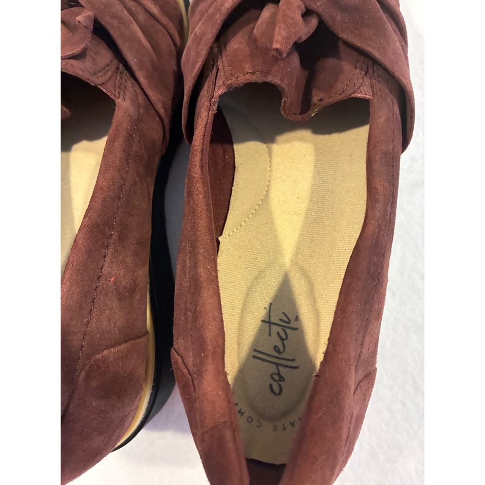 Clarks Collection Burgundy Suede Knot Bow Wedge Loafers Womens 7.5 Wide 26138556 - Picture 3 of 6